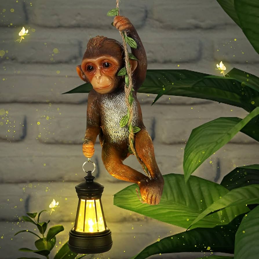 Rossesay Solar Light Outdoor Monkey Statues Brown 7.48 Inch Resin